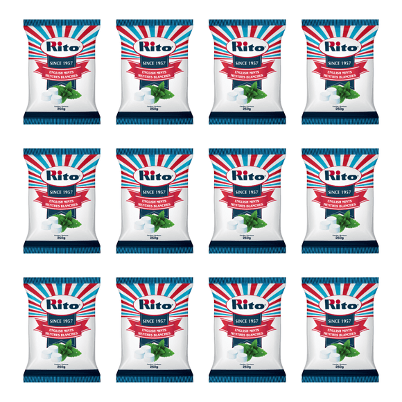 Rito English Mints, Peppermint Hard Candy, 250 g Bag, Pack of 12