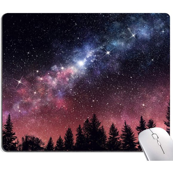 Galaxy Pine Trees Square Mouse Pad 9.5x7.9in Non-Slip Rubber Base Waterproof Mouse Mat Stylish Desk Accessory for Office & Laptop