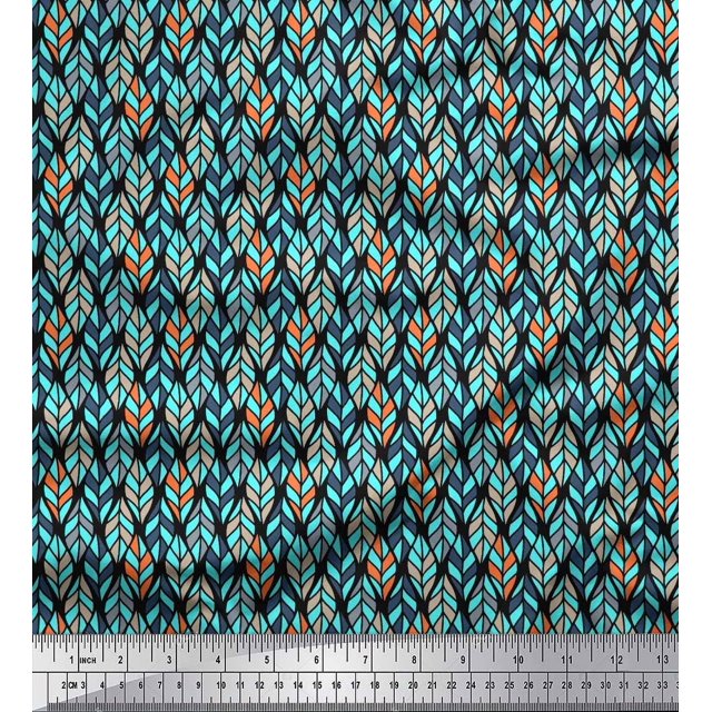 Soimoi Polyester Crepe Fabric Leaves Small Fabric Prints by Yard 42 Inch Wide