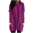 thumbnail image 1 of AherBiu Hauts pour Femmes Tendance à Manches Longues Chemises Fluides d'Automne Coupe Ample Col Ras du Cou Chandail avec Poches, 1 of 4
