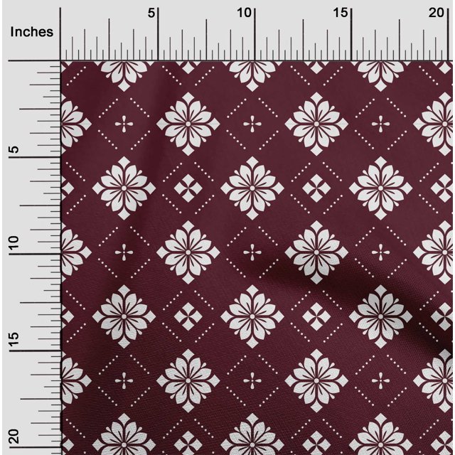 oneOone Rayon Maroon Fabric Floral & Tiles Moroccan Fabric For Sewing Printed Craft Fabric By The Yard 56 Inch Wide