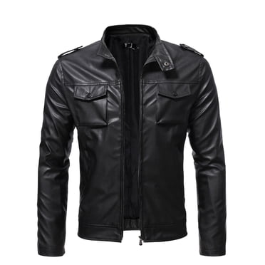 EGNMCR Jackets for Men Men's Leather Plus Fleece Jacket, Motorcycle Jacket, Warm Leather Jacket