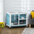 thumbnail image 2 of PawHut Indoor Rabbit Hutch with Wheels, Bunny Cage with Ramp, Blue, 2 of 8