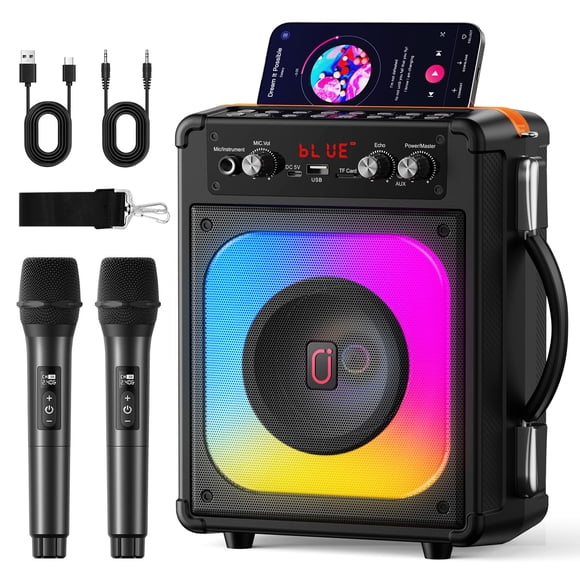 JYX Portable Karaoke Machine with 2 Mics, Bluetooth Singing Machine for Adult & Kids, Echo Adjust, PA System for Party, Supports TWS/USB/TF/REC/AUX/TV