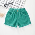 thumbnail image 2 of zbxnLI Girls' Ripped Jean Shorts High Elastic Waist Denim Shorts Solid Color Straight Leg Short Jeans with Pockets, 2 of 5