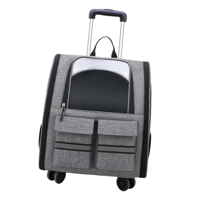 TISHITA Cat Trolley Case Backpack Kennel with Wheel Breathable Handbag Tote Carrying Bag gray