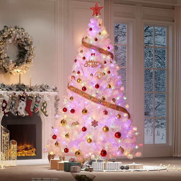 Bingirl 6-Foot White Christmas Tree Featuring 150 LED Lights, 288 Branch Tips, and a Sturdy Metal Stand