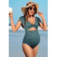 thumbnail image 5 of Charmo Ruffle Ribbed Maternity Swimsuit One Piece High Waisted Pregnancy Bathing Suits Push Up Swimwear, 5 of 5