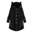 thumbnail image 3 of coat Winter Plus Velvet Sports Winter Cute Cats Ears Hooded Irregular Hem Buttons Jacket Fleece Coat - Army Green / L, 3 of 9