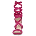thumbnail image 2 of BLISSFUL STEP Women's Solid Color Lace up Mid Block Heels Sandals Hot Pink 9, 2 of 6