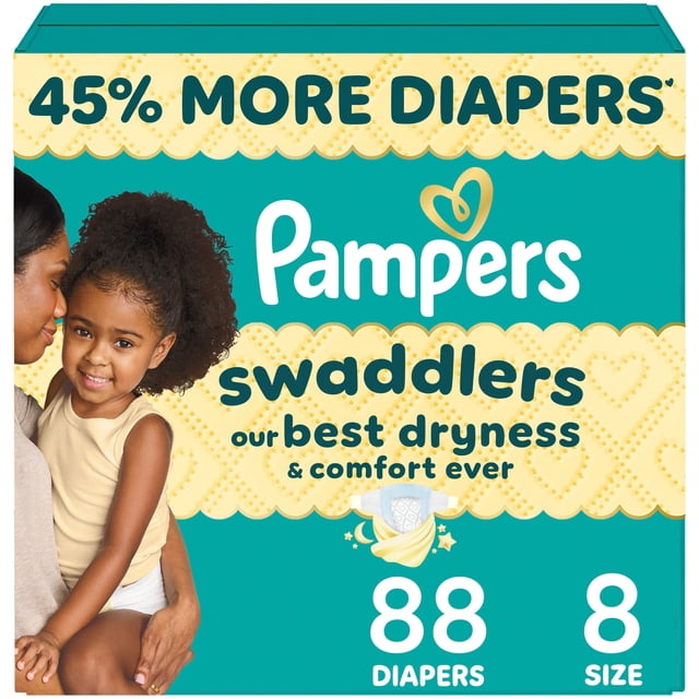 Pampers Swaddlers Couches, Taille 8 (30+ lbs), Absorbantes, Gardent Bébé au Sec et Confortable, Couche Jetable pour Bébé Sûre pour la Peau