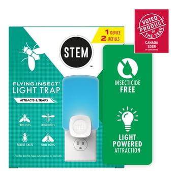 STEM™ Flying Insect and Fruit Fly Light Trap, Attracts and Traps Flying Insects, Starter Kit with 1 Plug-In Device and 1 Cartridge