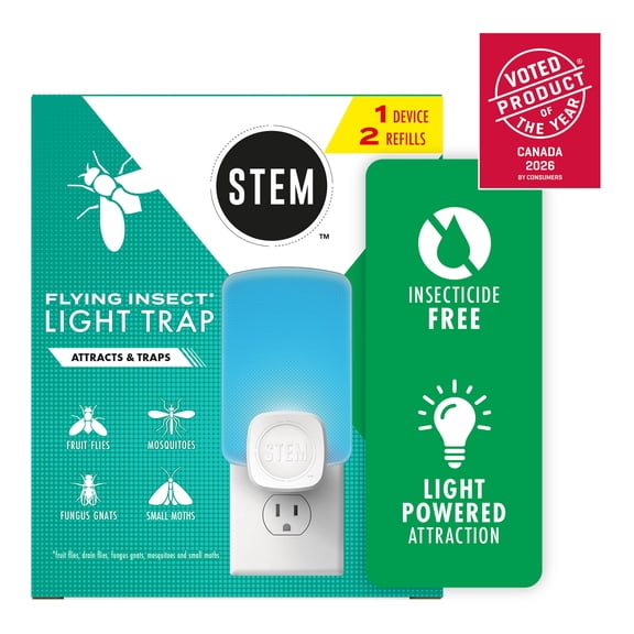 STEM™ Flying Insect and Fruit Fly Light Trap, Attracts and Traps Flying Insects, Starter Kit with 1 Plug-In Device and 1 Cartridge