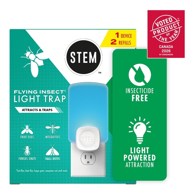 STEM™ Flying Insect and Fruit Fly Light Trap, Attracts and Traps Flying Insects, Starter Kit with 1 Plug-In Device and 1 Cartridge