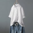 thumbnail image 1 of BVOFAR Women's Cotton Linen Button Down Shirts Summer Solid Color Blouses Trendy Casual 3/4 Sleeve Tops Ruffle Hem Plus Size T-Shirts, 1 of 6
