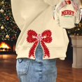 thumbnail image 1 of Chandails en Molleton de Noël pour Femmes avec Nœud Latéral Appliqué Chandail en Molleton Oversize Chandails en Molleton Col Rond Manches Longues Chandail Top Chandail en Molleton Sans Capuche pour Femmes, 1 of 5