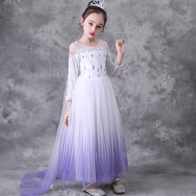 HAWEE Elsa Robe de Princesse Reine des Neiges Cosplay Flocon de Neige Costume Robes pour Filles Manches Longues Robe de Princesse à Paillettes pour Fête