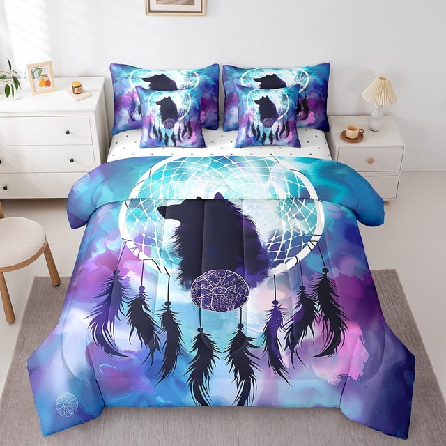 YST 3D Wolf Comforter Set 7-Piece Bed In A Bag, Kids Bedding, Polyester, Queen Size