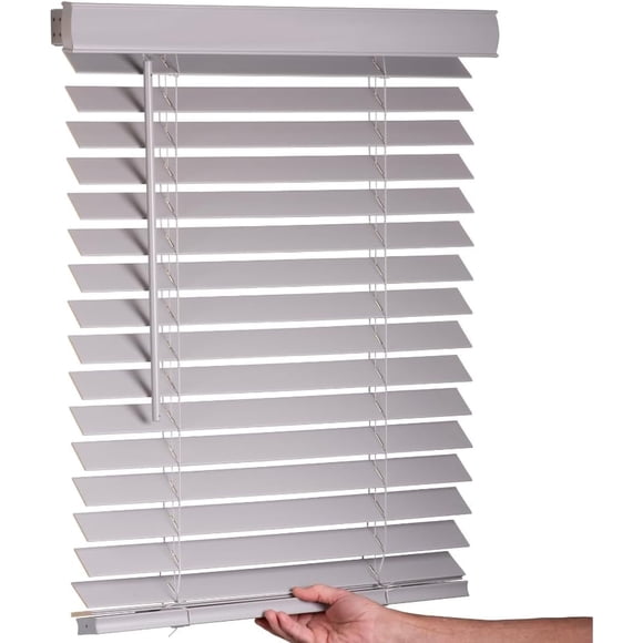 Lotus & Windoware Cordless, 2 Inch Faux Wood Blind, Window Blinds, Blinds & Shades, Blinds for Indoor Windows, Smooth, 21" x 60", Light Gray