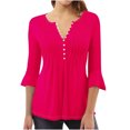 thumbnail image 1 of Diufon Womens Dressy Tops Casual Ruffle 3/4 Sleeve Button V Neck Loose Shirts Trendy Solid Color Basic Blouse, 1 of 3