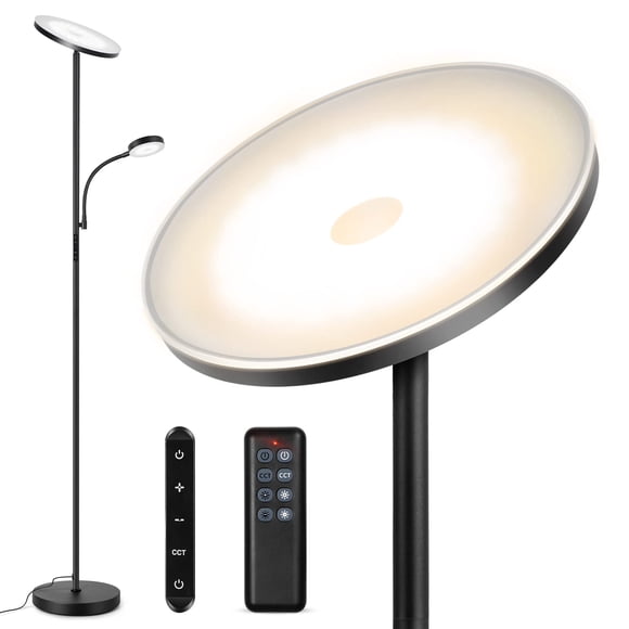 OUTON LED Floor Lamp, 27W/2400LM Modern Torchiere Lamp & 7W/ 400LM Reading Lamp, Bright Dimmable Standing Tall Lamp with 4 Color Temperature, Remote