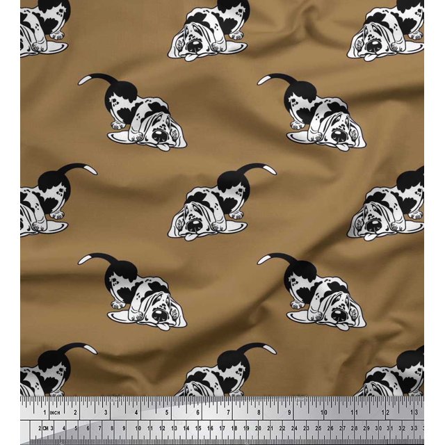 Soimoi Polyester Crepe Fabric Basset Hound Dog Print Fabric by The Yard 42 Inch Wide