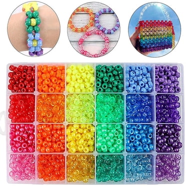 2880pcs Rainbow Beads Plastic Beads Large Hole Beads 6 x 9mm 24 Colors 4 Styles Round Beads Set for DIY Jewelry Making