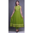 thumbnail image 2 of Bimba Robe Anarkali à Blocs Vert Pâle Col Mandarin Sans Manches Kurtis pour Femmes Robe Maxi à Imprimé X-Small, 2 of 6