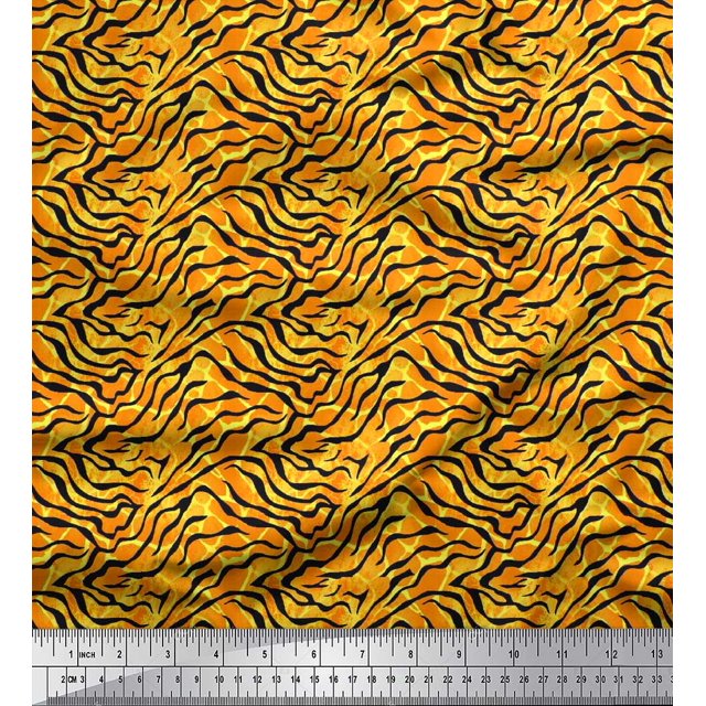 Soimoi Orange Poly Georgette Fabric Tiger & Giraffe Animal Skin Decor Fabric Printed BTY 42 Inch Wide
