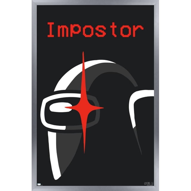 Among Us - Affiche Murale d'Un Imposteur, 22,375 Po x 34 Po, Montrant une Vue avant Centrée d'Un Casque de Coéquipier Noir avec Bordure Blanche et une Réflexion en Forme d'Étoile Rouge sur la Visière, avec le Mot « Imposteur » en Police Rouge Pixélisée au-Dessus sur un Fond Noir, Imprimé sur Papier d'Affiche Lustré Idéal pour la Déco de la Maison et les Salles de Jeux.