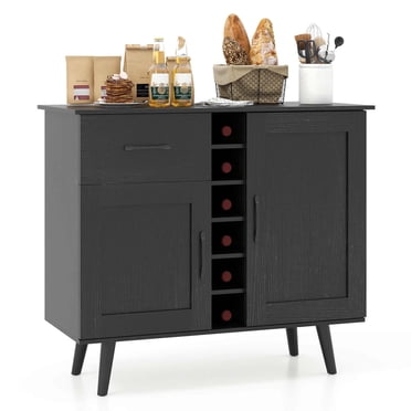 Costway Buffet de Cuisine à 2 Portes pour Bar à Vin avec Tiroir et Tablettes Ajustables Noir