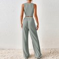 thumbnail image 4 of Meichang Womens Ribbed Kniited Outfits Solid Color Lounge Sets Slim Fit Sleeveless Tank Tops and Elastic Waisted Wide Leg Pants Sets, 4 of 8