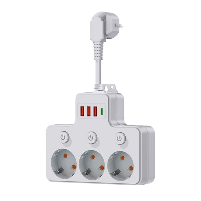 Wall Socket Extender with USB Charging Ports Individual Control Switches Surge Protector Fast Charging USB A Type C for Home Office