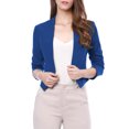 thumbnail image 1 of Blazer de Travail pour Femme Sans Col, Veste de Tailleur Chic Décontracté, Blazer Court, TP, Bleu, 1 of 8