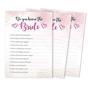 Inkdotpot Connais-Tu Bien la Mariée Douche Nuptiale Enterrement de Vie de Jeune Fille Jeu Cartes d'Activités Lot de 50 Éclaboussures Aquarelle Qui Connaît le Mieux la Mariée