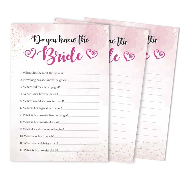 Inkdotpot How Well Do You Know The Bride Bridal Shower Bachelorette PartyGameActivityCards 50-PackWatercolor SplashWho Know The Bride Best