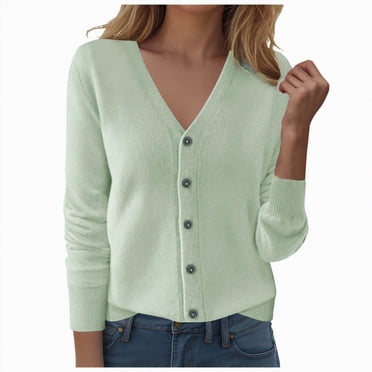 Splozh Cute Sweaters for Women Printed Casual Cardigan Long Sleeved Top Cardigan Jacket Top Mint Green,2XL