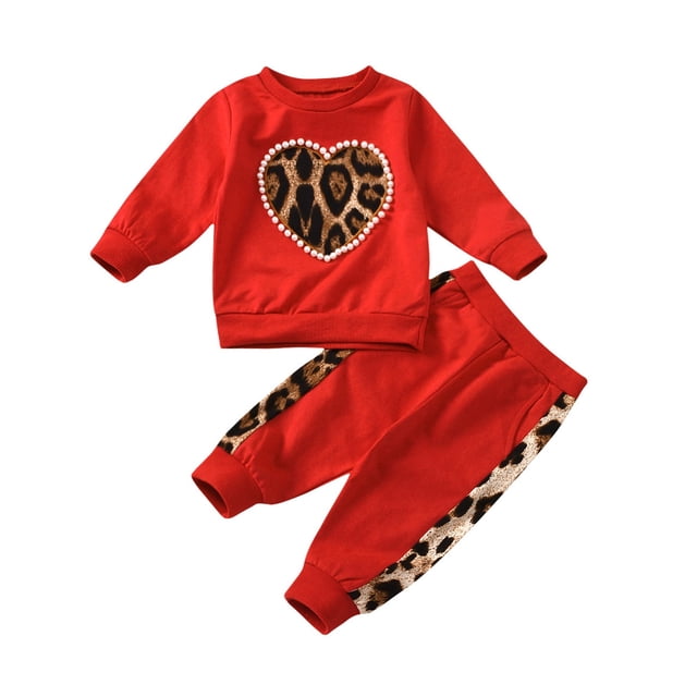 Sunnyoo Girls Long Sleeve Leopard Print Sweatshirt Pants Outfits 2Pcs Clothes Set