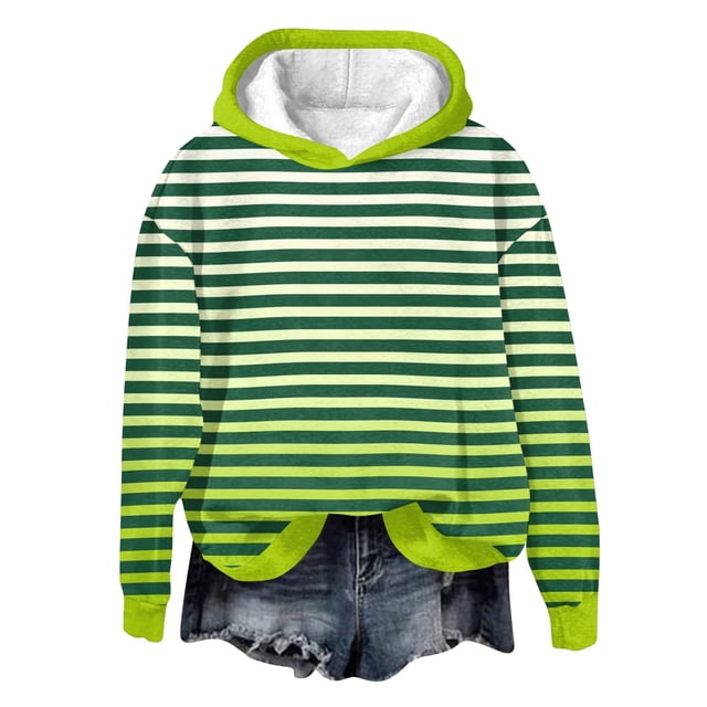 Tranfacy Chandails à Capuchon pour Femmes, Chandails à Capuchon pour Femmes à Enfiler, Chemises d'Hiver pour Dames Chaudes Mode à Rayures à Manches Longues Haut à Capuche avec Molleton