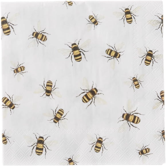 Boston International Serviettes de Cocktail en Papier 3 Épaisseurs, Lot de 20, Save The Bees
