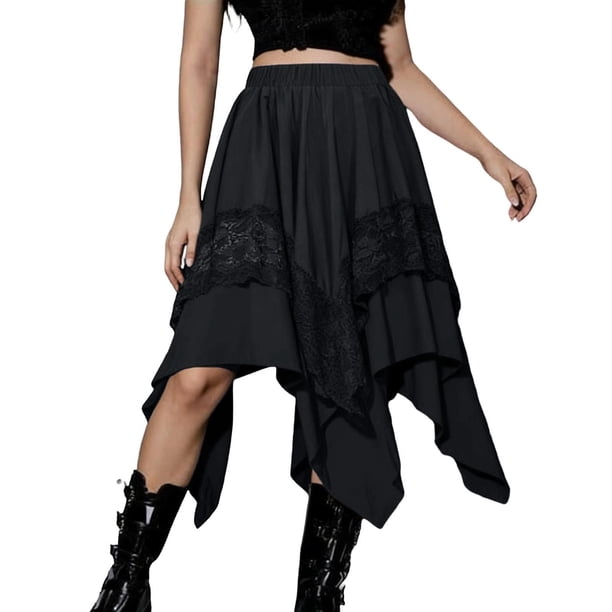 Floral Maxi Skirt Women's Goth Midi Skirts Elastic Waist
