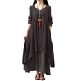 thumbnail image 1 of Robes pour Filles Mode pour Femmes Grande Taille Robe Longue Unie à Col Rond Manches Longues Boutons Robe en Liquidation, 1 of 8