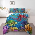 thumbnail image 1 of Erosebridal Cute Sea Turtle Octupus Bedding Sets with Comforter, Multicolor Coral Duvet Insert, Reversible 2pcs, 1 of 8