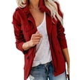 thumbnail image 1 of Innerwin Outwear Lapel Women Military Jacket Fall Solid Color Slim Fit Coat Wine Red S, 1 of 7