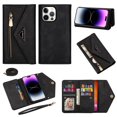 thumbnail image 1 of For iPhone 15 Pro Wallet Case,Women/Men A Multi-Card Slot Card Holder Premium Folio Flip Leather Protective Zipper Pocket Purse Wallet Case With Hand Strap and Shoulder Strap Case, 1 of 9