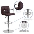 thumbnail image 2 of Contemporary Brown Quilted Vinyl Adjustable Height Barstool with Arms and Chrome Base, 2 of 9