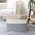 thumbnail image 4 of Woven Storage Basket 50L Small Laundry Baskets Blanket Hamper Living Room Rectangle Rope Baskets For Toy With Handles, 4 of 9