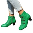 thumbnail image 1 of Dakaela Bottes à la Cheville pour Femmes Talons Blocs Bas Boutons Bottines Vintage d'Automne Bout Rond Escarpins de Robe Travail pour Dames Chaussures Vert 8, 1 of 8