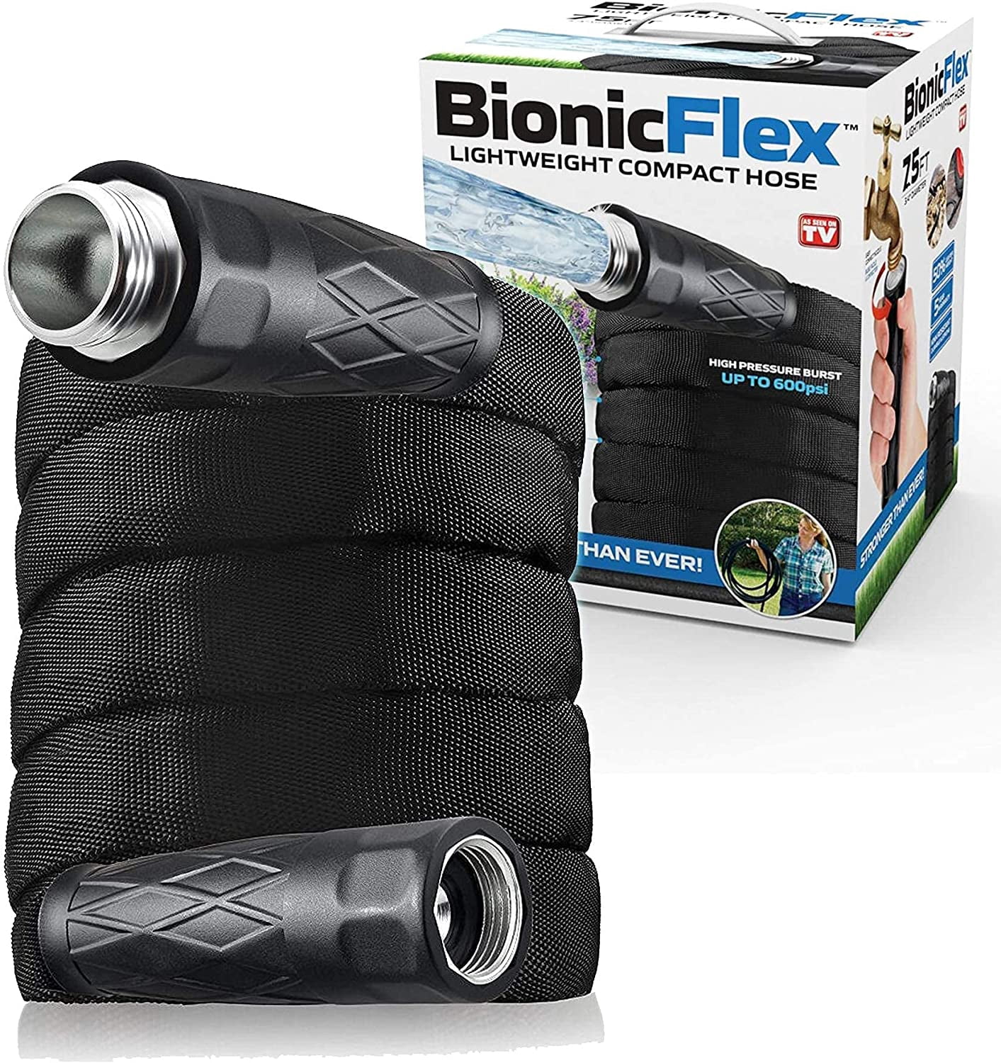 Bionic Flex 75 ft Lightweight Kink Resistant Garden Hose with Aluminum Spray Nozzle Care