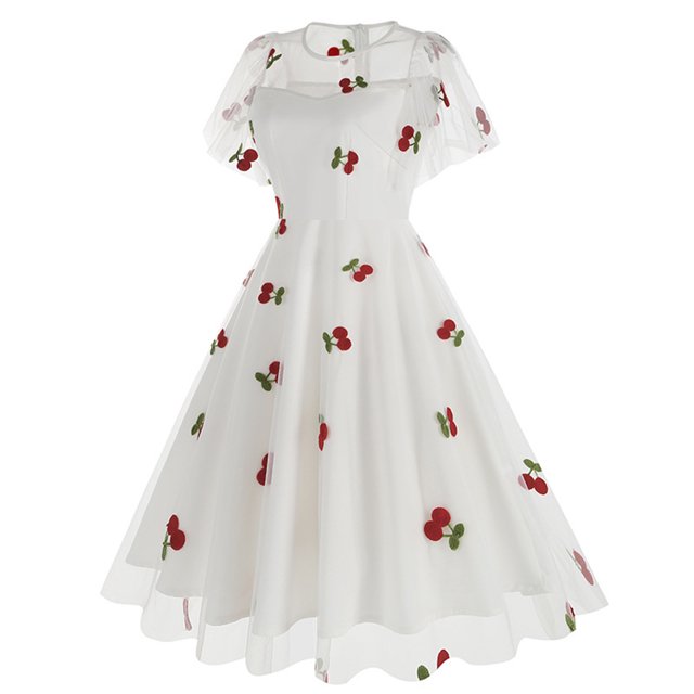 Été jusqu'à 65 % de Rabais Iumwxz Robe à Col Rond à Manches Courtes pour Femmes Robe en Tulle Tunique à Fermeture Éclair Robe de Princesse Robes à Imprimé de Fruits Robes d'Été pour Femmes Robe Habillée pour Porter à l'Extérieur